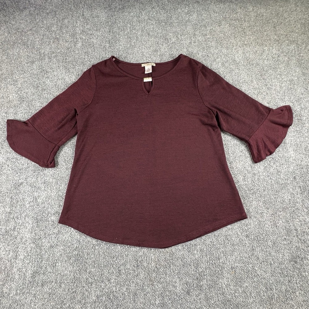Ultra Teeze Sweater Women's 1X Burgundy Bell Sleeve Keyhole Boho Whimsigoth